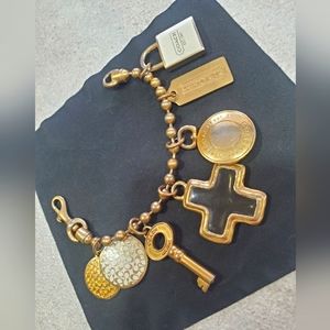 RARE Coach gold tone chunky charm bracelet /bag charms